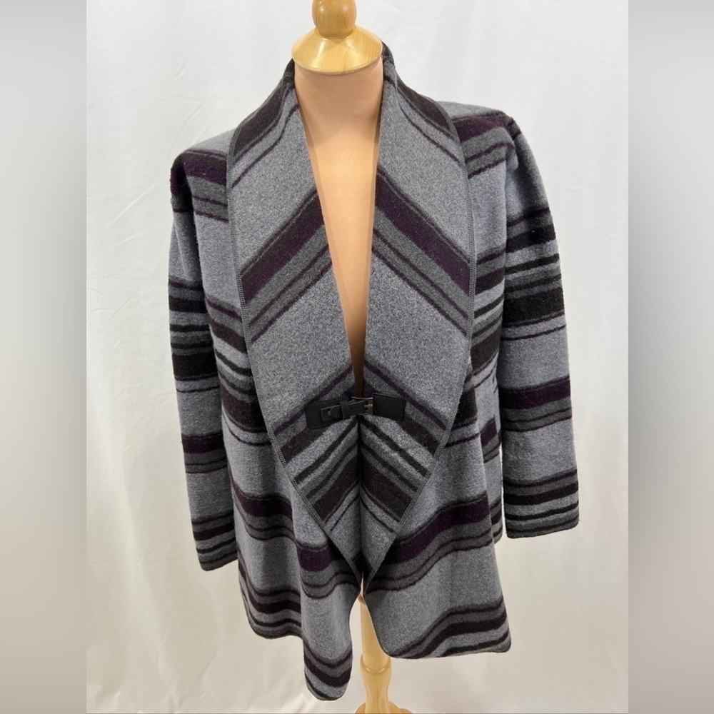 Paraphrase Wool Blend Cardigan Size Small Blanket Stripe Jacket Gray Western
